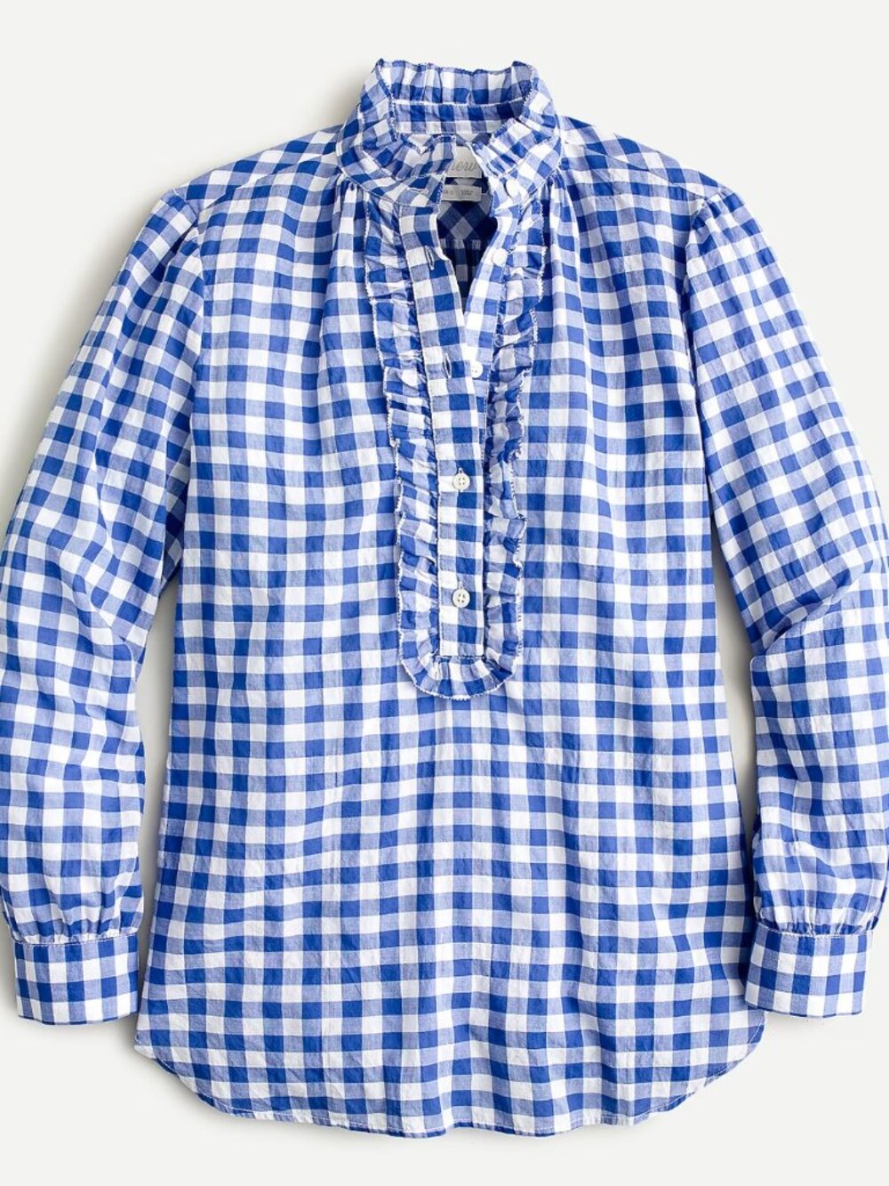 J.Crew Classic Fit Ruffle Popover Crinkle Gingham Shirt Size 12 Preppy Coastal